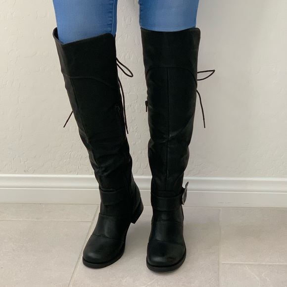 NIB Black Lace Up Back Over the Knee Boots - Picture 5 of 7